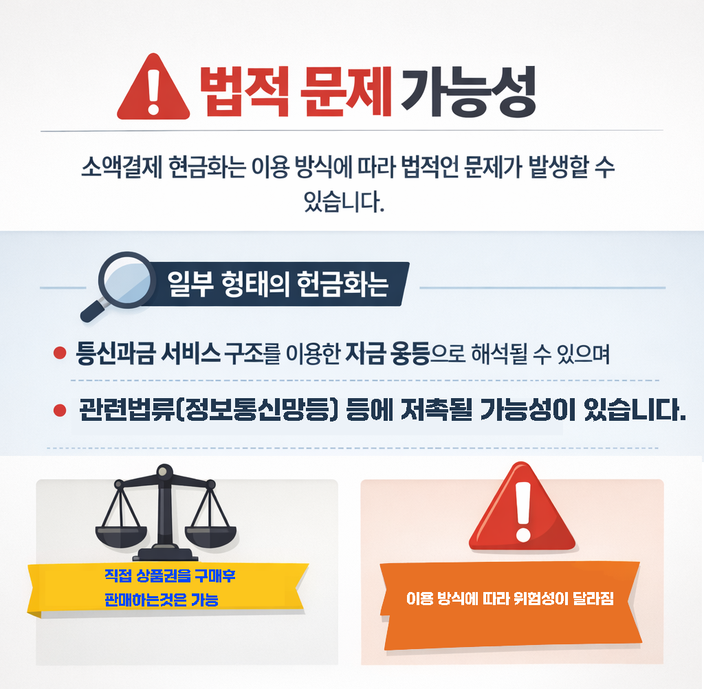 소액결제 현금화 이용 시 법적 위험성과 처벌 가능성을 설명