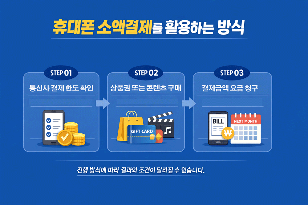 휴대폰 소액결제 이용 흐름 단계 설명 이미지